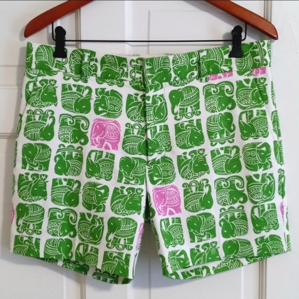 🐘Mr. Turk🐘 - Green/Pink Elephant Print Textured Stretch Short